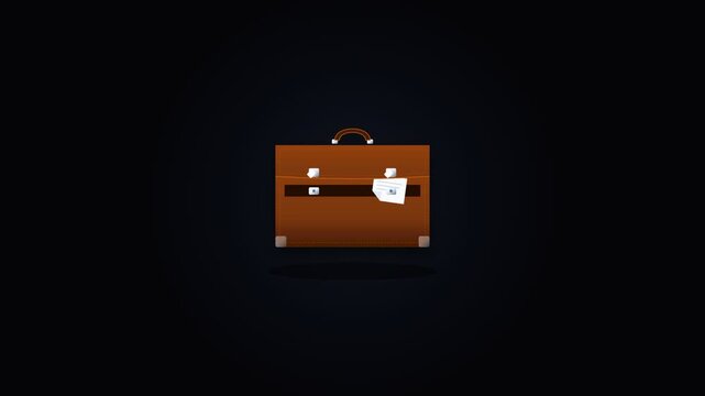 Minimalist brown briefcase illustration on dark background for business and travel concepts