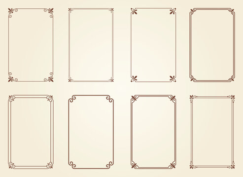 Elegant thin line border set featuring delicate brown vintage corner ornament details