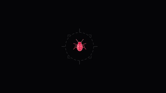 Minimalist red bug icon with dotted target circle on black background