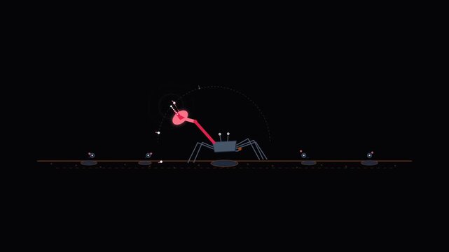 Minimalist digital illustration of a cute crab digging in sand against a dark background
