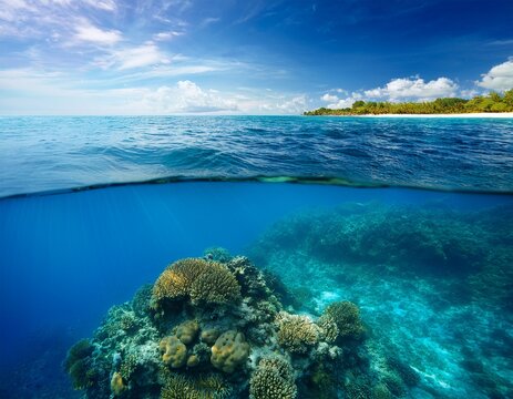 view of the sea above and under the water surface