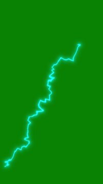 Electric cyan thunder lightning bolt strike transition effect overlay on green screen chroma key background