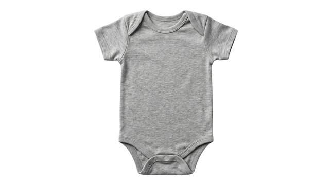 Heather grey baby bodysuit mockup, blank cotton infant onesie template, neutral newborn romper apparel mockup for branding isolated PNG with Transparent Background