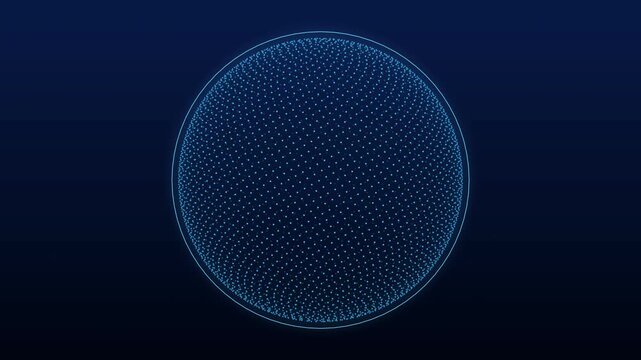 Rotating dotted globe sphere, global network technology loop