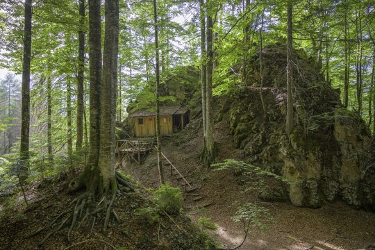 Barracks at the Grande Guerra theme trail on the battles in World War 1, Malborghetto Valbruna, Udine Province, Italy
