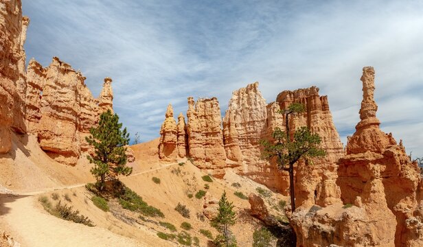 Hiking trail Peekaboo Trail, Bizarre rock landscape with Hoodoos, reddish sandstone formations, Inspiration Point, Bryce Canyon National Park, Utah, USA