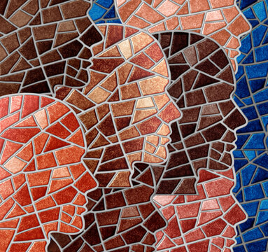 Diverse International People as a Mosaic Representing Multicultural Society as citizens coming together to represent multi-cultural community and unity as inclusion and connections.