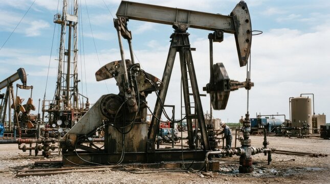 Industrial oil pump jack operating at an extraction site