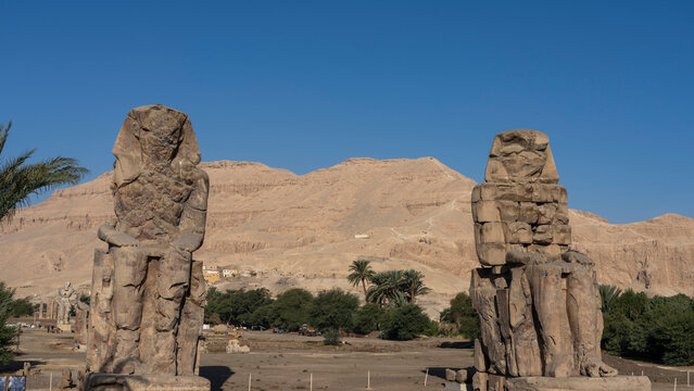 Colossi of Memnon, two large stone statues of the Pharaoh Amenhotep III, Luxor, Egypt