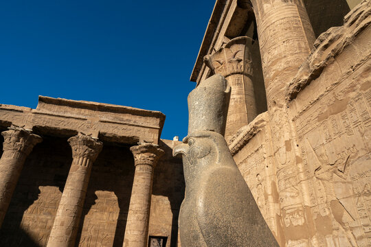 Statue of Horus the falcon, Temple of Horus, Edfu, Egypt,