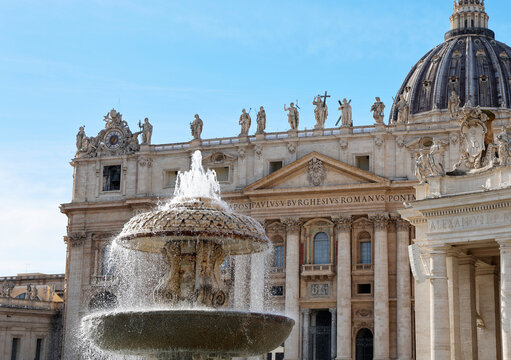 The grand architecture and ecclesiastical design of St, Peter's Basilica in the Vatican City, one of the world's largest churches, which dominates the papal enclave in Rome