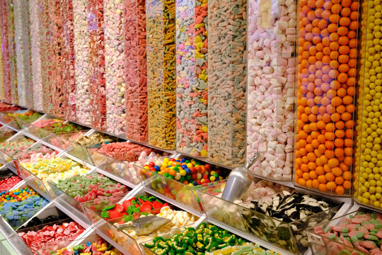 Bulk candy store. Large selection of colored sweets. Sopot. Poland.