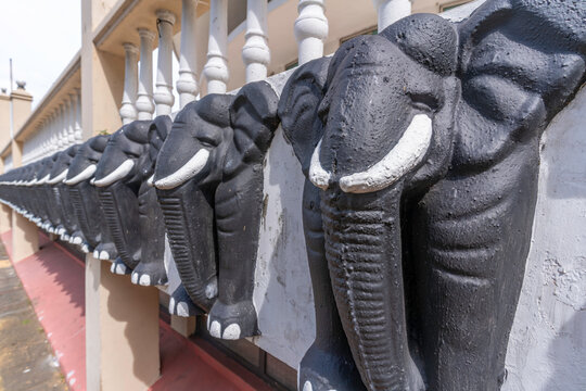 View of symbolic elephants at Fort Sambuddhaloka Temple in the Capital Colombo, Colombo, Sri Lanka