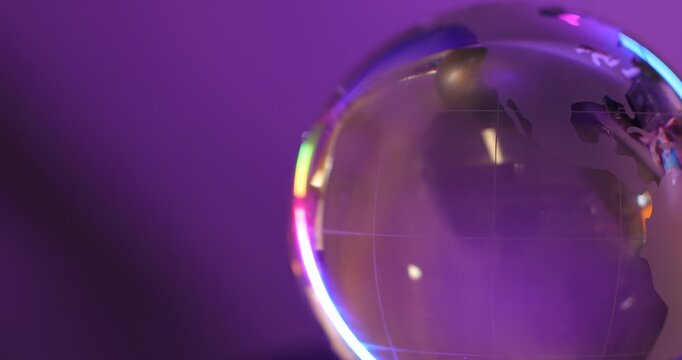 Glass Globe Reflecting Colorful Light Flares Global World Concept