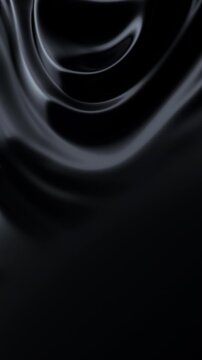 Abstract reflective ripples on black surface. Dark water waves. Glossy satin-like folds. Loop 3D render animation. Vertical Video.