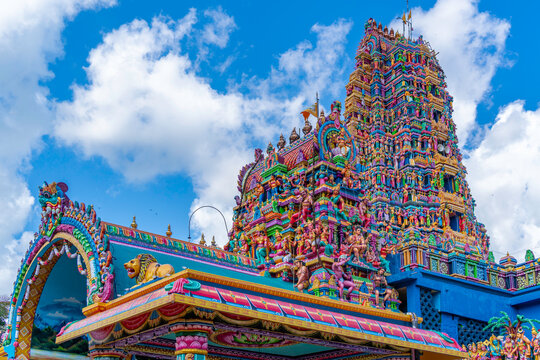 View of colourful ornate detail of Sri Muthumari Amman Kovil, Matale, Sri Lanka