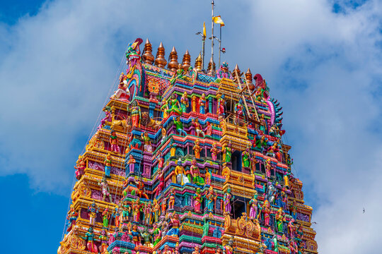 View of colourful ornate detail of Sri Muthumari Amman Kovil, Matale, Sri Lanka