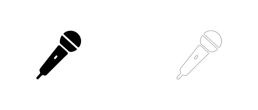 Handheld dynamic microphone vector icon filled and outline, vocal karaoke performance symbol.
