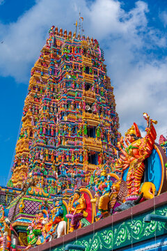 View of colourful ornate detail of Sri Muthumari Amman Kovil, Matale, Sri Lanka
