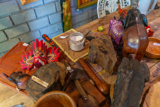 View of workshop in craft shop in Kandy, Central Province, Sri Lanka
