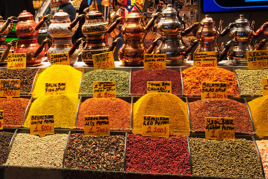 A colourful display of spices, Istanbul, Turkey
