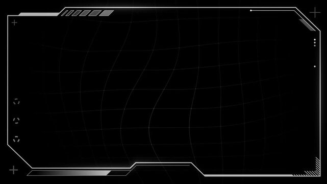 White Digital HUD Frame, Glowing Tech Lines, Cyber Grid Interface, Futuristic Display Border, Electronic Data Screen, Black Background
