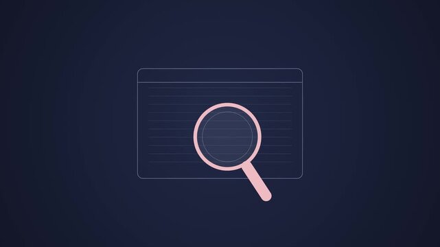 Magnifying glass icon over a dark interface panel