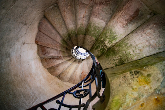 Old vintage staircase in black and white, Sintra, Lisbon, Portugal