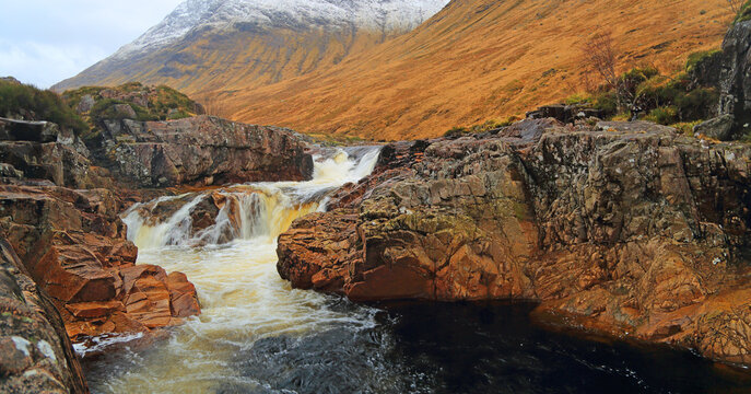 Triple Falls, Glen Etive, near Glencoe, Highlands, Scotland, United Kingdom