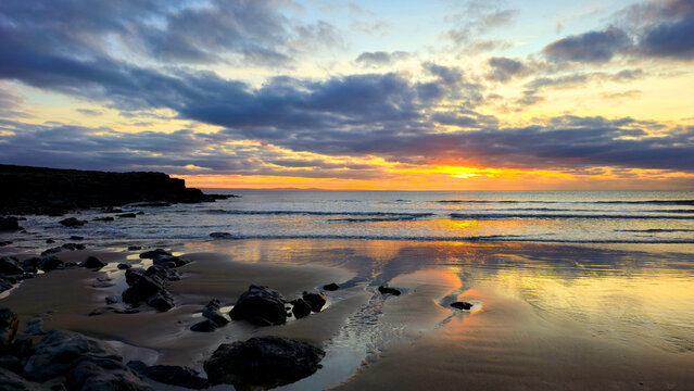 Winter sunset, Rest Bay, near Porthcawl, South Wales, UK