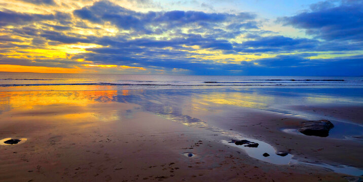 Winter sunset, Rest Bay, near Porthcawl, South Wales, UK
