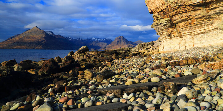 The Cullin Hills from Elgol cliffs, Isle of Skye, Highlands, Scotland, UK