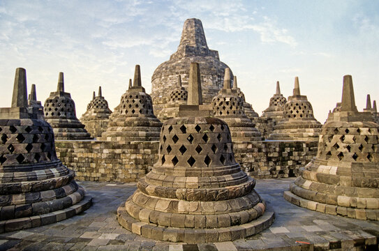 Stupas of Borobodur Temple,Java island,Greater Sunda Islands,Republic of Indonesia,Southeast Asia and Oceania