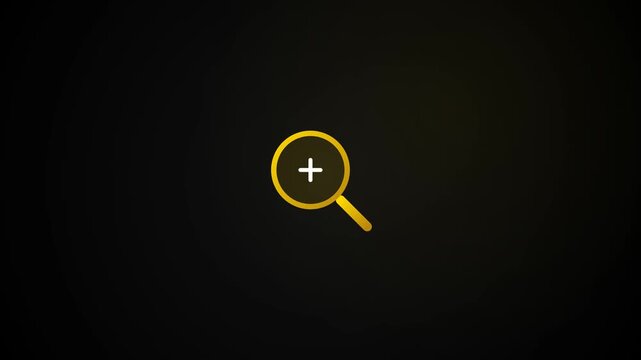 Yellow magnifying glass icon glows on black