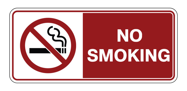 No Smoking Signage: A clear and concise 'No Smoking' sign with a red circle and diagonal line over a lit cigarette and smoke, indicating a restricted area.