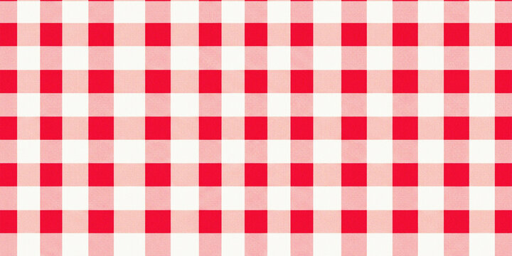 Seamless red and white gingham check pattern fabric texture
