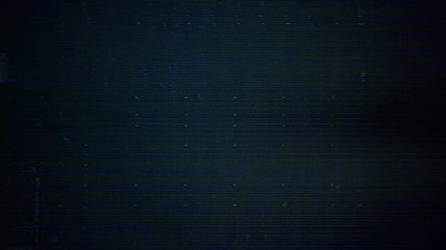 Close-up of glowing cyan digital glitch artifacts and scanline distortion flickering across a dark vintage CRT television screen.