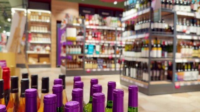 Assorted Alcohol Bottles on Display in Wine Section &ndash; Variety of Wine, Spirits and Liquor on Store Shelves