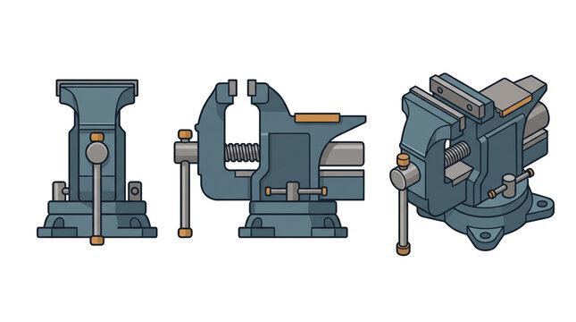 Heavy steel bench vise. Heavy duty steel bench vise clamping tool vector illustration isolated on transparent background for workshop carpentry and metalworking hardware