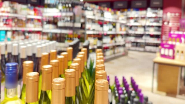 Assorted Alcohol Bottles on Display in Wine Section &ndash; Variety of Wine, Spirits and Liquor on Store Shelves