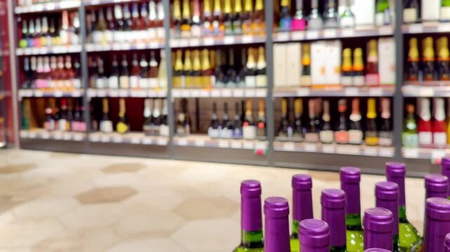 Assorted Alcohol Bottles on Display in Wine Section &ndash; Variety of Wine, Spirits and Liquor on Store Shelves
