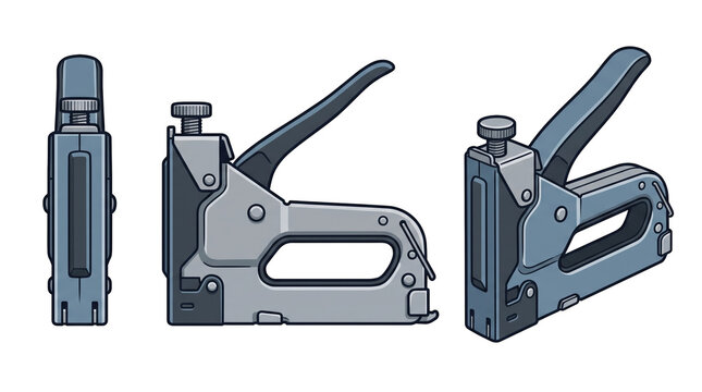 Manual heavy staple gun. Heavy duty manual steel staple gun tacker tool vector illustration isolated on transparent background for upholstery carpentry and home repair work