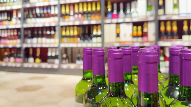 Assorted Alcohol Bottles on Display in Wine Section &ndash; Variety of Wine, Spirits and Liquor on Store Shelves