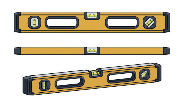 Construction spirit level tool. Yellow carpentry spirit level bubble measuring tool vector illustration isolated on transparent background for construction building and home repair work