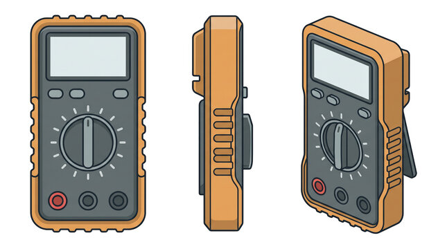 Digital multimeter tester. Digital multimeter electrical tester tool vector illustration isolated on transparent background for electrician hardware testing and voltage measurement
