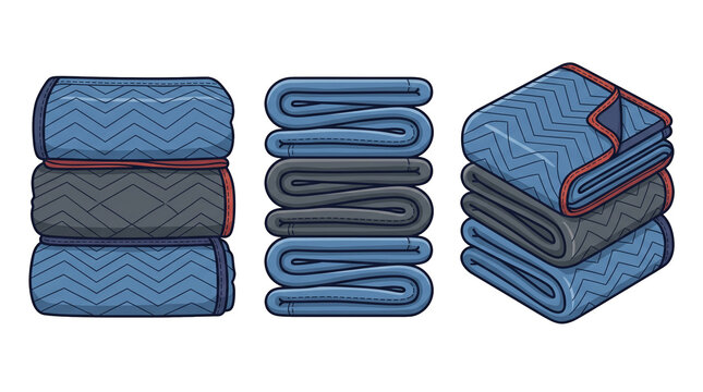 Heavy moving blankets. Quilted heavy moving blankets stack vector illustration isolated on transparent background for furniture protection during relocation and shipping