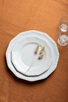 Flat lay photograph of an elegant table setting