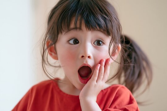 あっと驚く表情を見せる可愛い幼い女の子の無邪気な瞬間