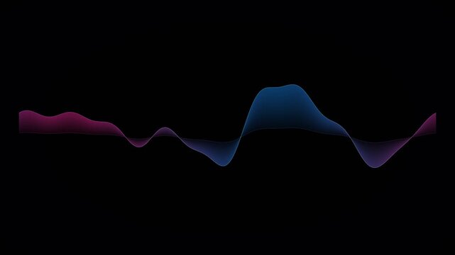 Abstract blue pink glowing sound wave audio spectrum music equalizer animation undulating on a dark black background