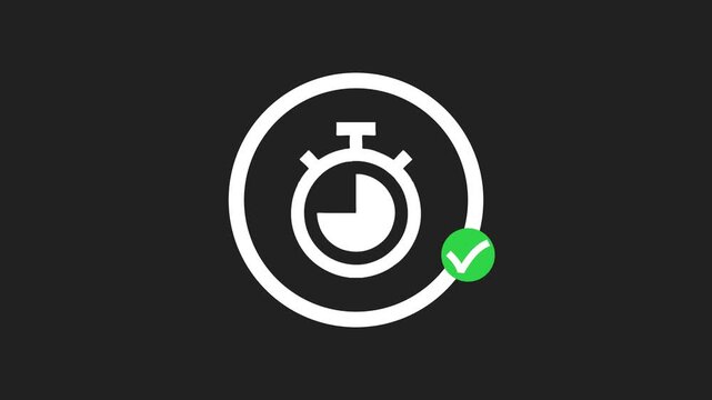 Animated stopwatch icon fills with white completing a timer cycle with green checkmark.